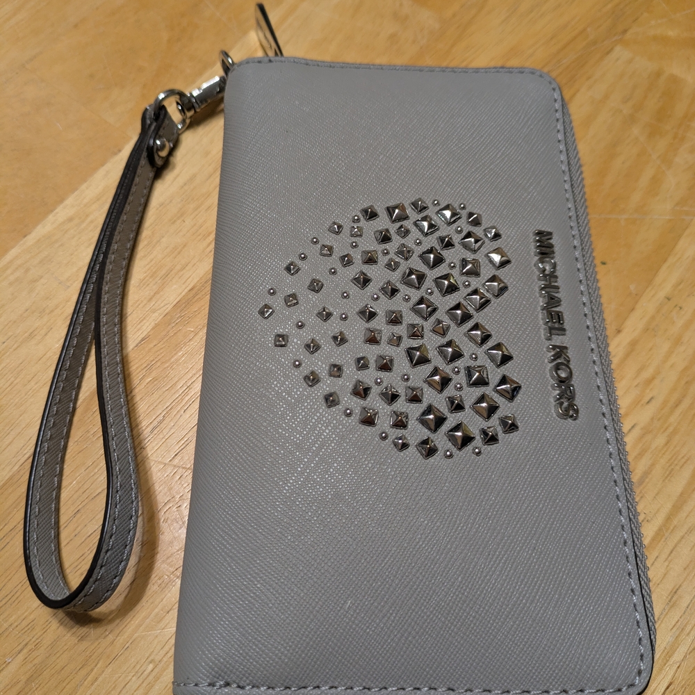 Michael Kors Gray Wristlet with Studded Design